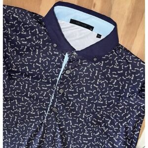 Greyson Golf Polo Men Medium All Over Print Dragonflies Performance Navy Blue